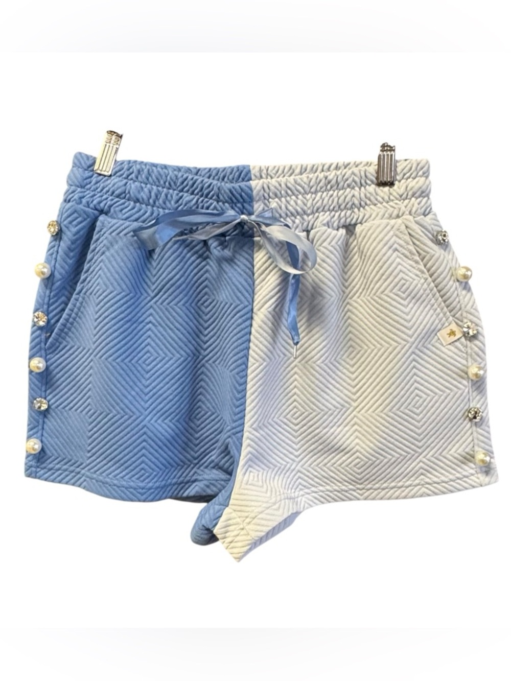 Simply‎ Southern Blue & Baby Blue Quilted Colorblock High-Waist Shorts